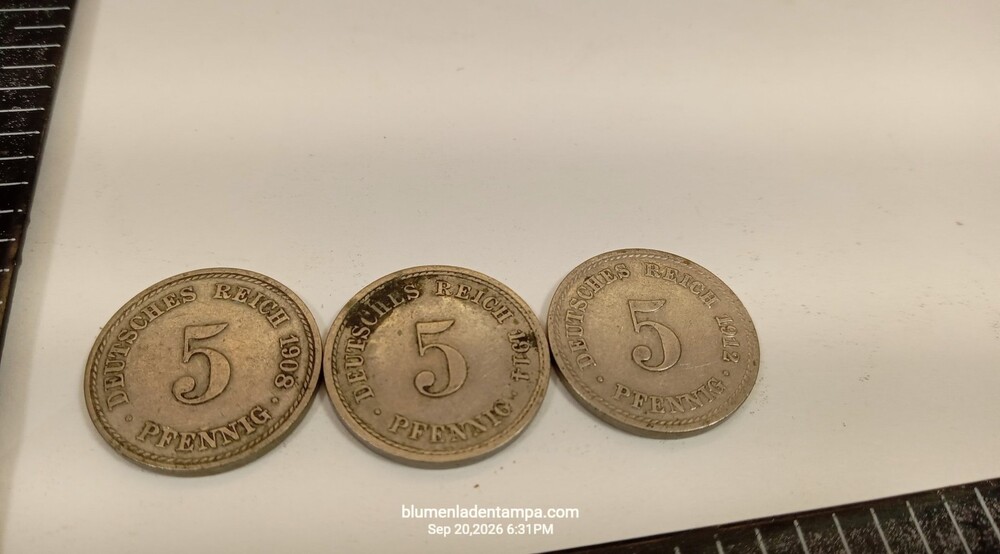 Germany 5 Pfennig 1908 1912 1914 German Empire Copper-Nickel Coin Lot
